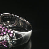 18k White Gold Pink Sapphire and Diamond Heart Band Ring Size 6.25