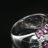 18k White Gold Pink Sapphire and Diamond Heart Band Ring Size 6.25
