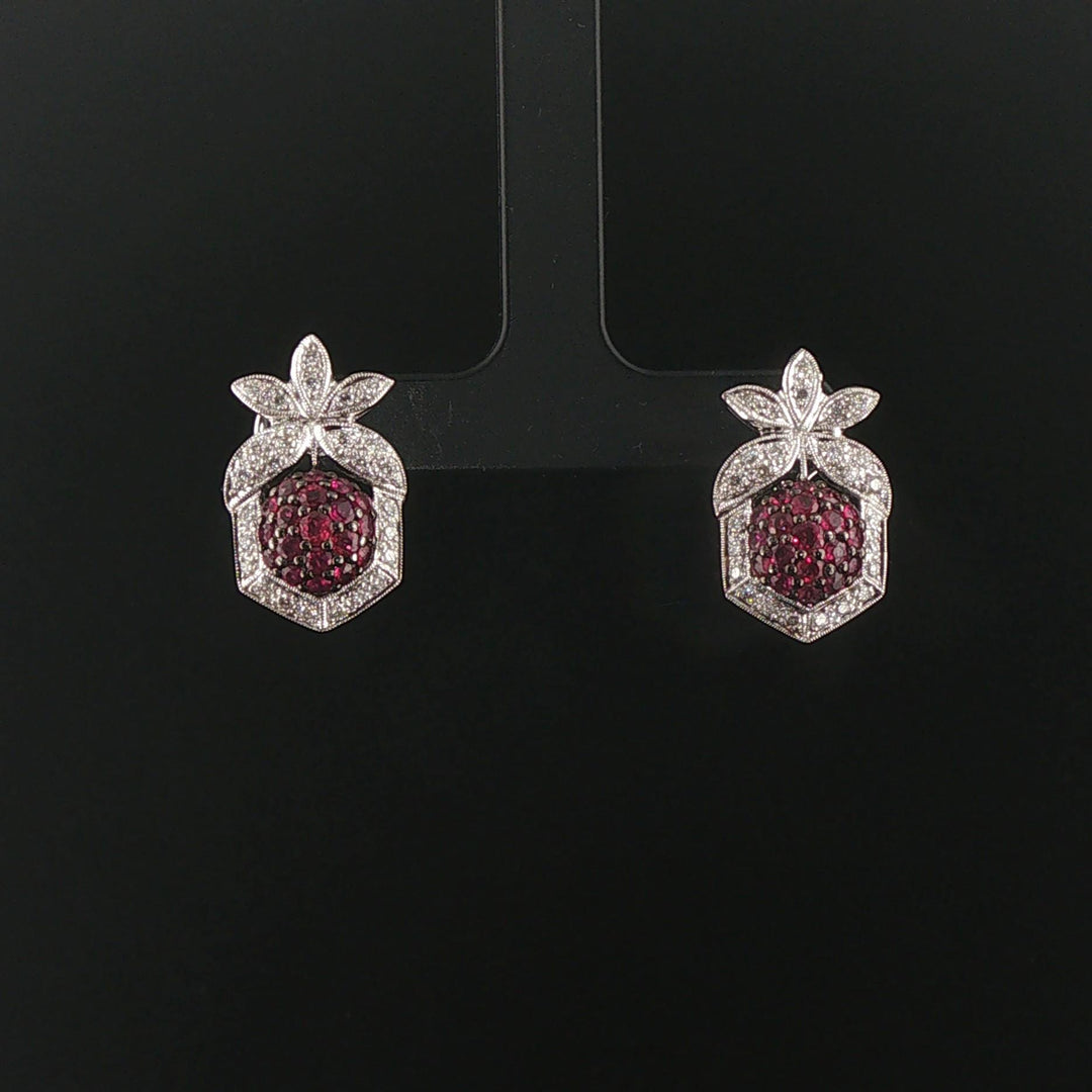 18k White Gold Ruby and 0.80cttw Diamond  Earrings