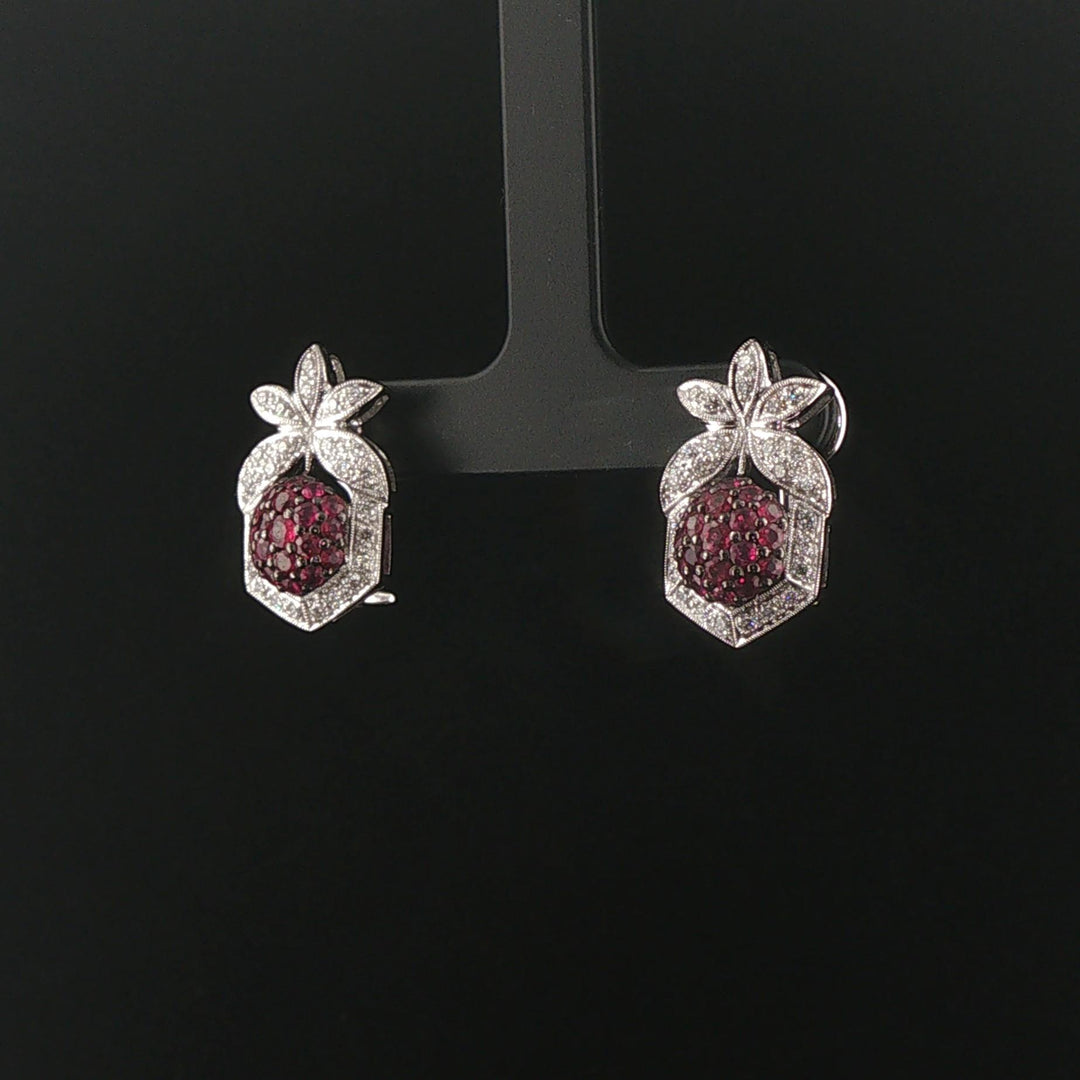 18k White Gold Ruby and 0.80cttw Diamond  Earrings