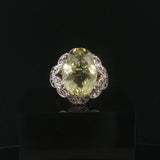 LeVian 14k White Gold Peridot Tsavorite and Diamond Large Ring Size 7.25
