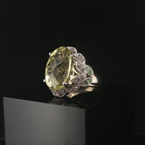 LeVian 14k White Gold Peridot Tsavorite and Diamond Large Ring Size 7.25