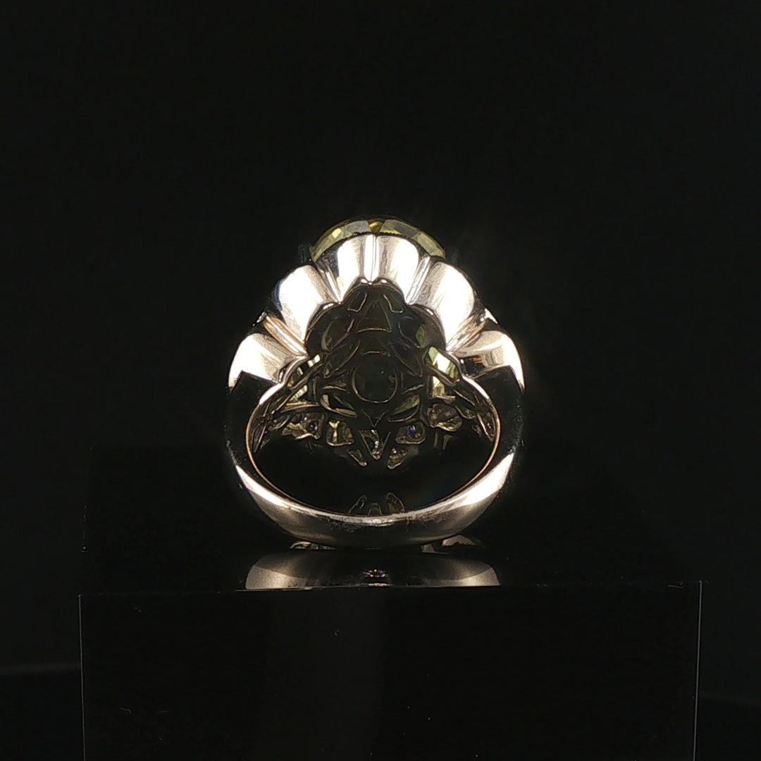 LeVian 14k White Gold Peridot Tsavorite and Diamond Large Ring Size 7.25