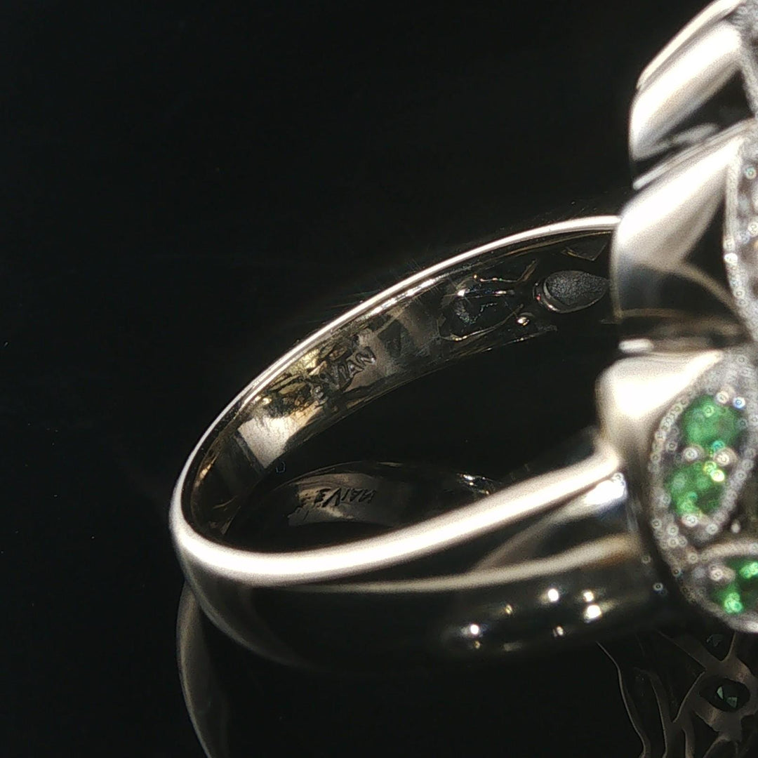 LeVian 14k White Gold Peridot Tsavorite and Diamond Large Ring Size 7.25