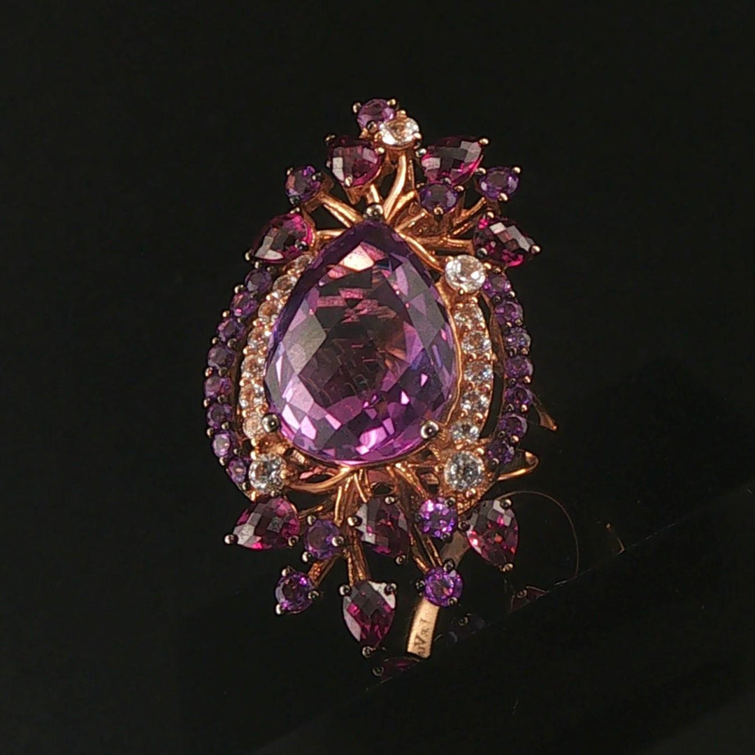 LeVian 14k Rose Gold Amethyst and Diamond Large Ring Size 8