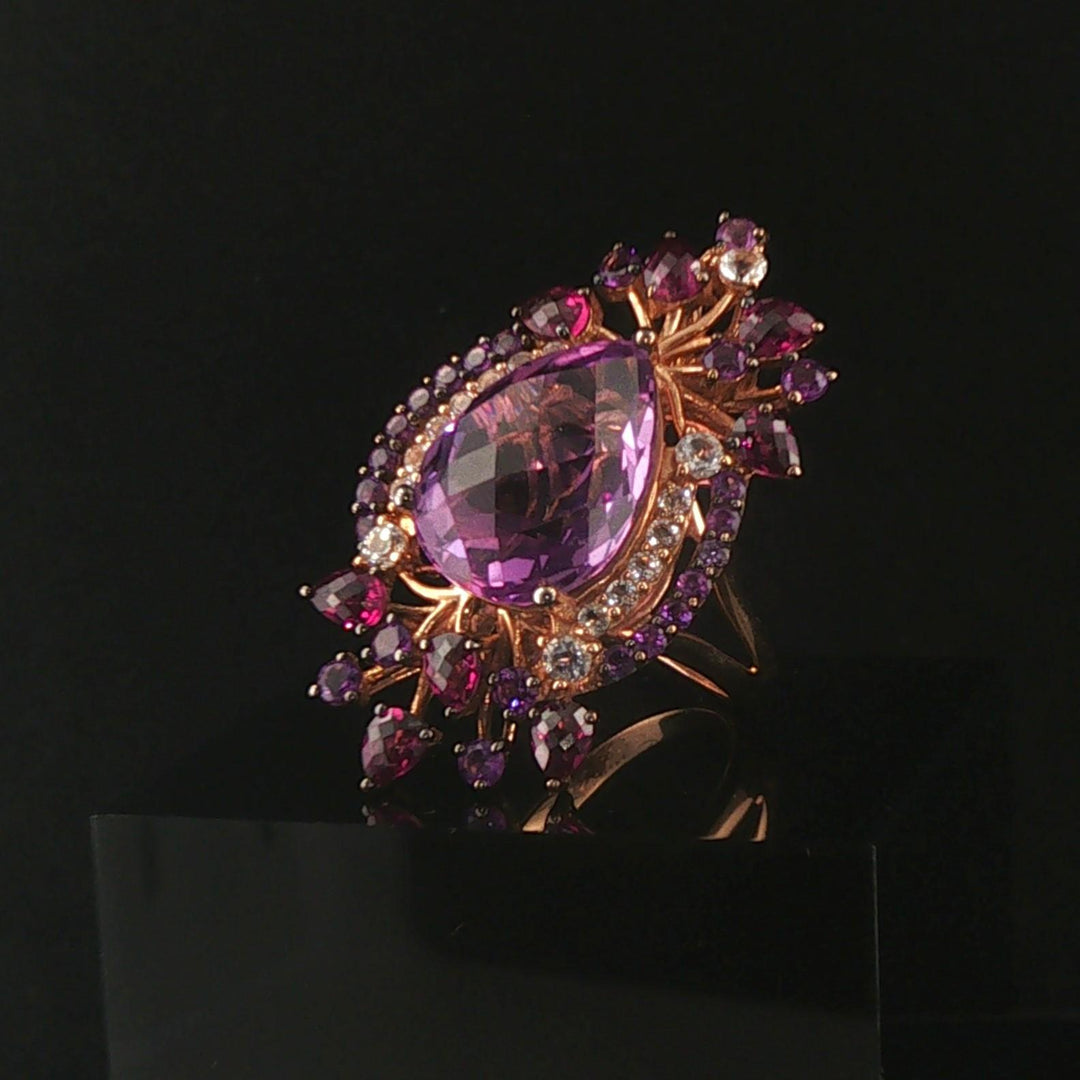 LeVian 14k Rose Gold Amethyst and Diamond Large Ring Size 8