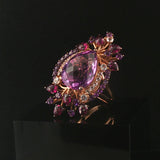 LeVian 14k Rose Gold Amethyst and Diamond Large Ring Size 8