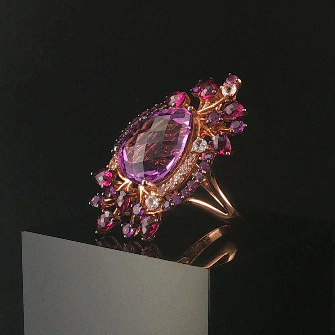 LeVian 14k Rose Gold Amethyst and Diamond Large Ring Size 8