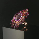 LeVian 14k Rose Gold Amethyst and Diamond Large Ring Size 8