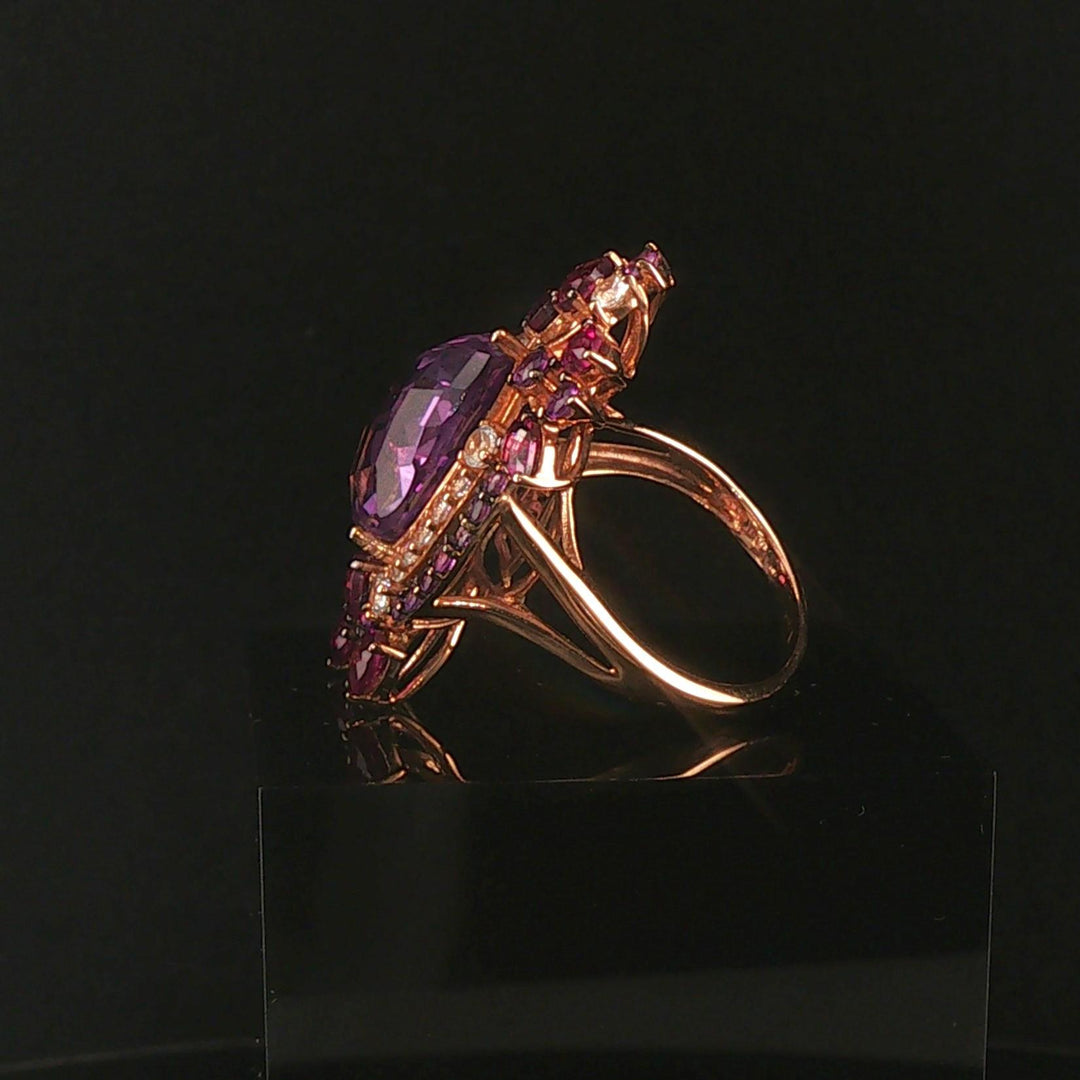 LeVian 14k Rose Gold Amethyst and Diamond Large Ring Size 8
