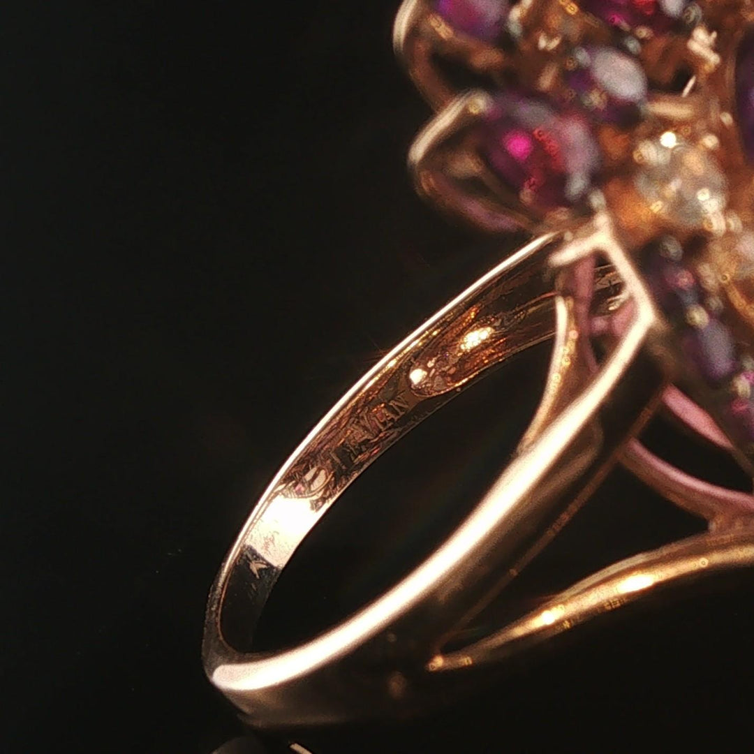 LeVian 14k Rose Gold Amethyst and Diamond Large Ring Size 8