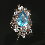 LeVian 14k White Gold Blue Topaz and Smoky Quartz Large Ring Size 7