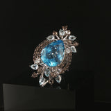 LeVian 14k White Gold Blue Topaz and Smoky Quartz Large Ring Size 7