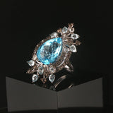 LeVian 14k White Gold Blue Topaz and Smoky Quartz Large Ring Size 7