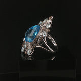 LeVian 14k White Gold Blue Topaz and Smoky Quartz Large Ring Size 7