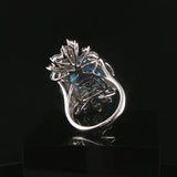 LeVian 14k White Gold Blue Topaz and Smoky Quartz Large Ring Size 7