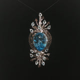 LeVian 14k White Gold Blue Topaz and Smoky Quartz Large Pendant 2.5"