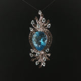LeVian 14k White Gold Blue Topaz and Smoky Quartz Large Pendant 2.5"