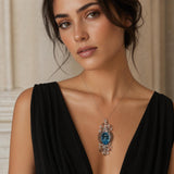 LeVian 14k White Gold Blue Topaz and Smoky Quartz Large Pendant 2.5"