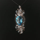 LeVian 14k White Gold Blue Topaz and Smoky Quartz Large Pendant 2.5"