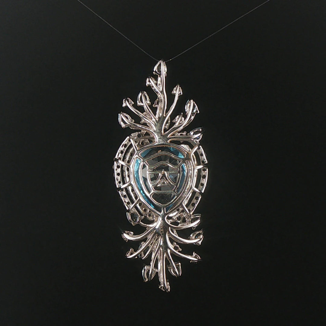 LeVian 14k White Gold Blue Topaz and Smoky Quartz Large Pendant 2.5"