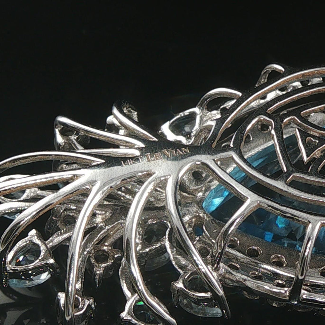 LeVian 14k White Gold Blue Topaz and Smoky Quartz Large Pendant 2.5"