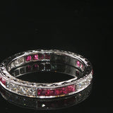 Beverly K 18k White Gold 0.45cttw Diamond and Ruby Milgrain Band Ring Size 6.5