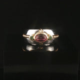 14k White Gold Pink Tourmaline and Tsavorite Ring Size 6