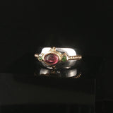 14k White Gold Pink Tourmaline and Tsavorite Ring Size 6