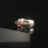 14k White Gold Pink Tourmaline and Tsavorite Ring Size 6