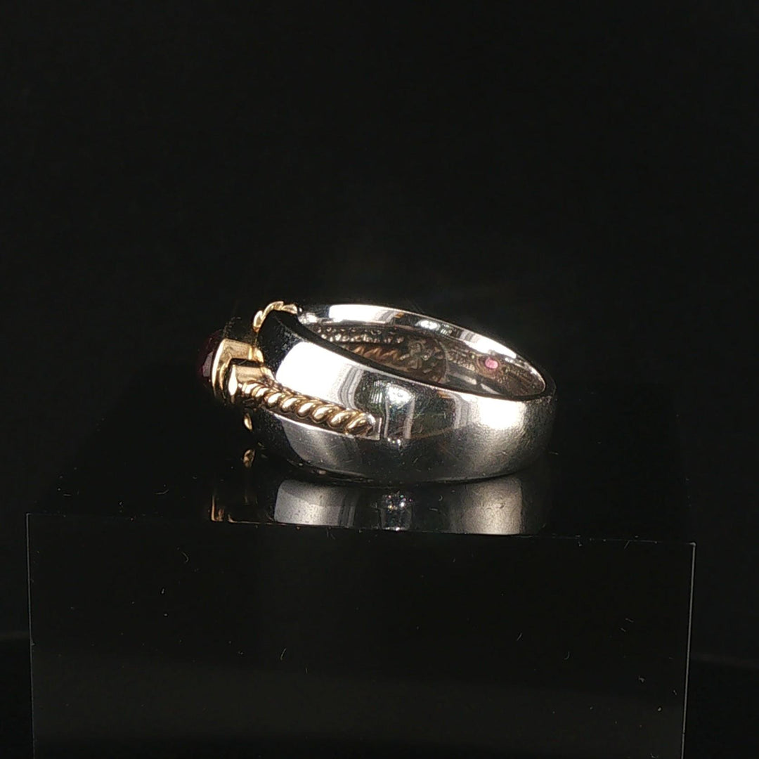 14k White Gold Pink Tourmaline and Tsavorite Ring Size 6