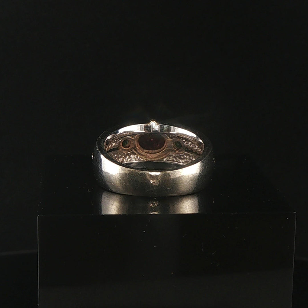14k White Gold Pink Tourmaline and Tsavorite Ring Size 6