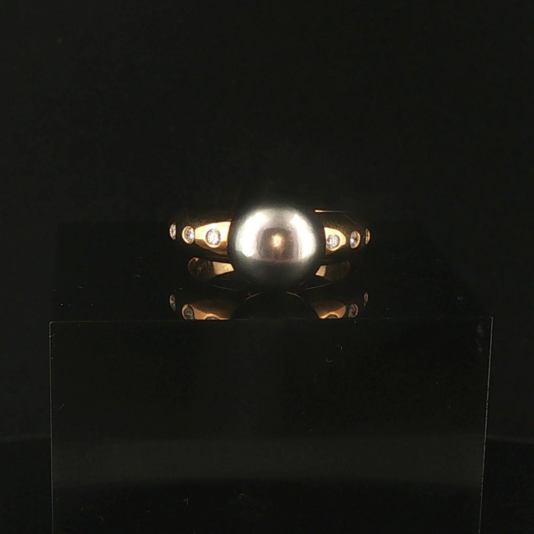 18k Yellow Gold Tahitian Pearl and Diamond Vintage Ring Size 6