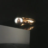 18k Yellow Gold Tahitian Pearl and Diamond Vintage Ring Size 6