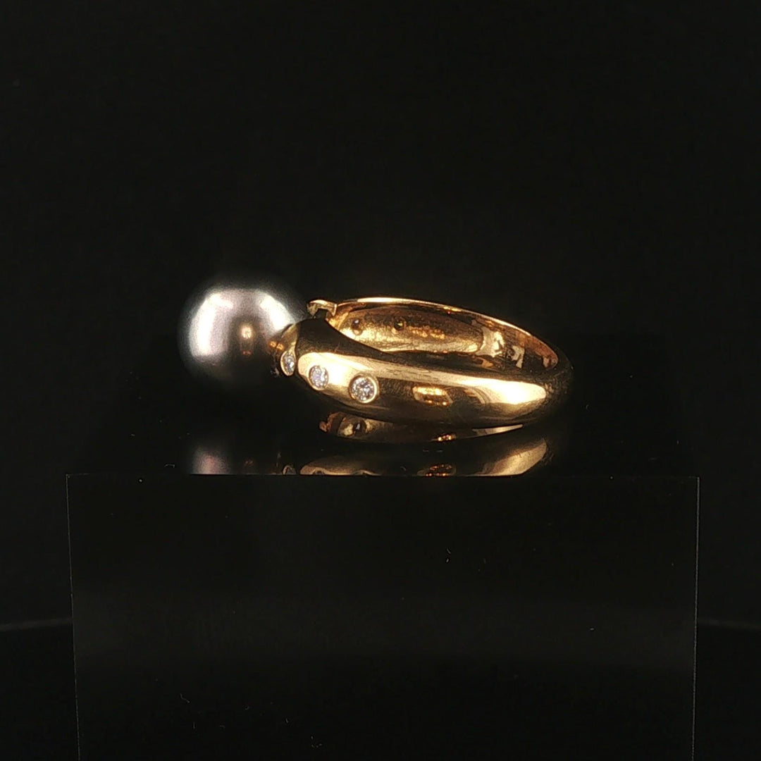 18k Yellow Gold Tahitian Pearl and Diamond Vintage Ring Size 6