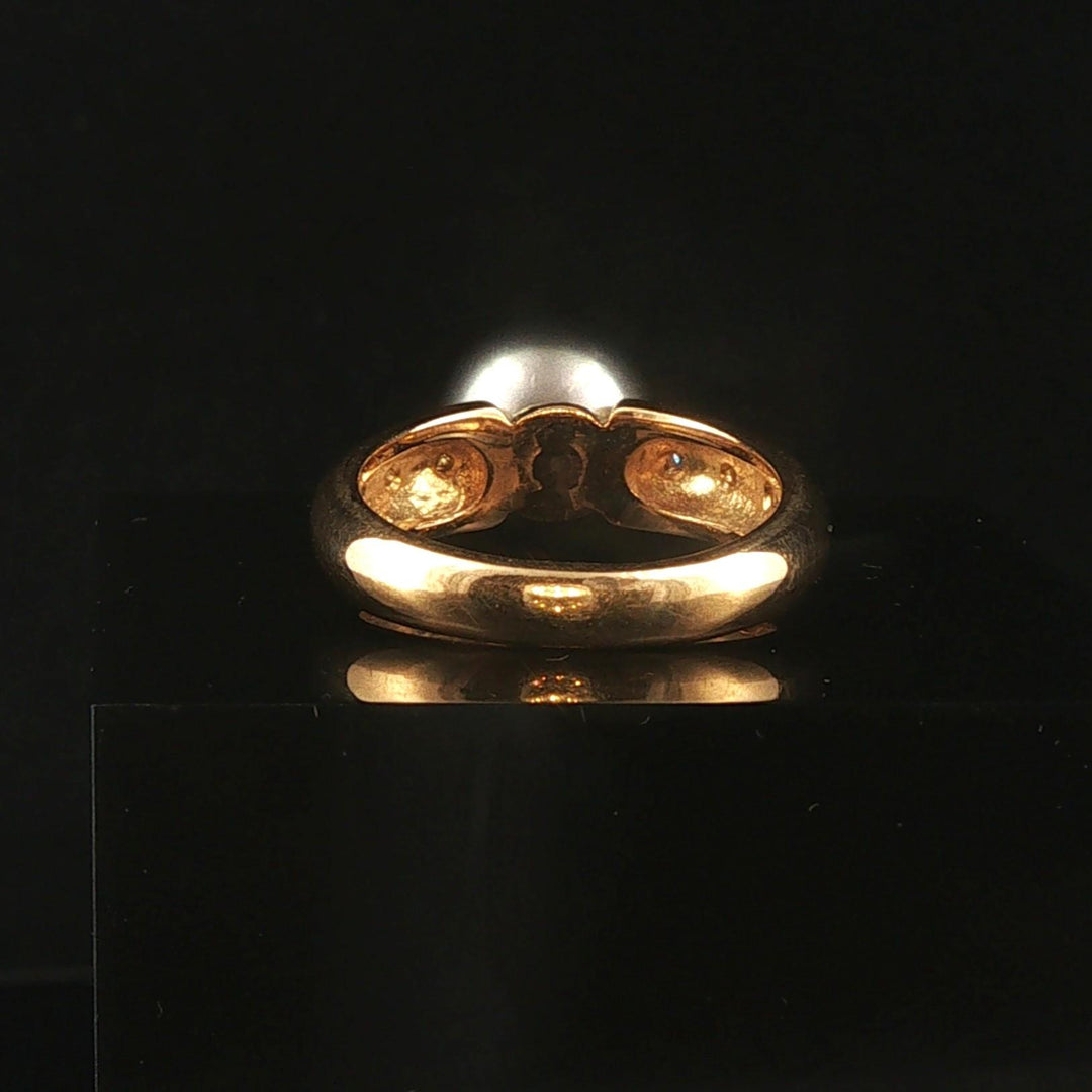 18k Yellow Gold Tahitian Pearl and Diamond Vintage Ring Size 6