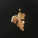 14k Yellow Gold 0.20cttw Diamond Vintage Leaf Pendant 1.65"