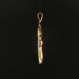 14k Yellow Gold 0.20cttw Diamond Vintage Leaf Pendant 1.65"
