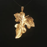 14k Yellow Gold 0.20cttw Diamond Vintage Leaf Pendant 1.65"