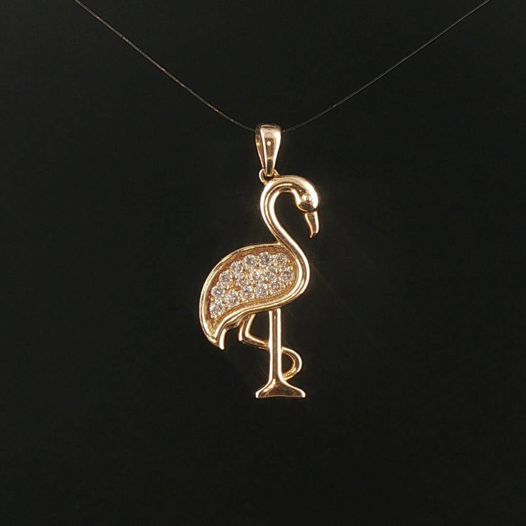 14k Yellow Gold 0.30cttw Diamond Flamingo Pendant 1.2"