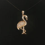 14k Yellow Gold 0.30cttw Diamond Flamingo Pendant 1.2"