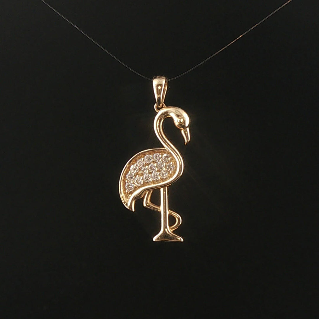 14k Yellow Gold 0.30cttw Diamond Flamingo Pendant 1.2"