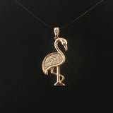 14k Yellow Gold 0.30cttw Diamond Flamingo Pendant 1.2"