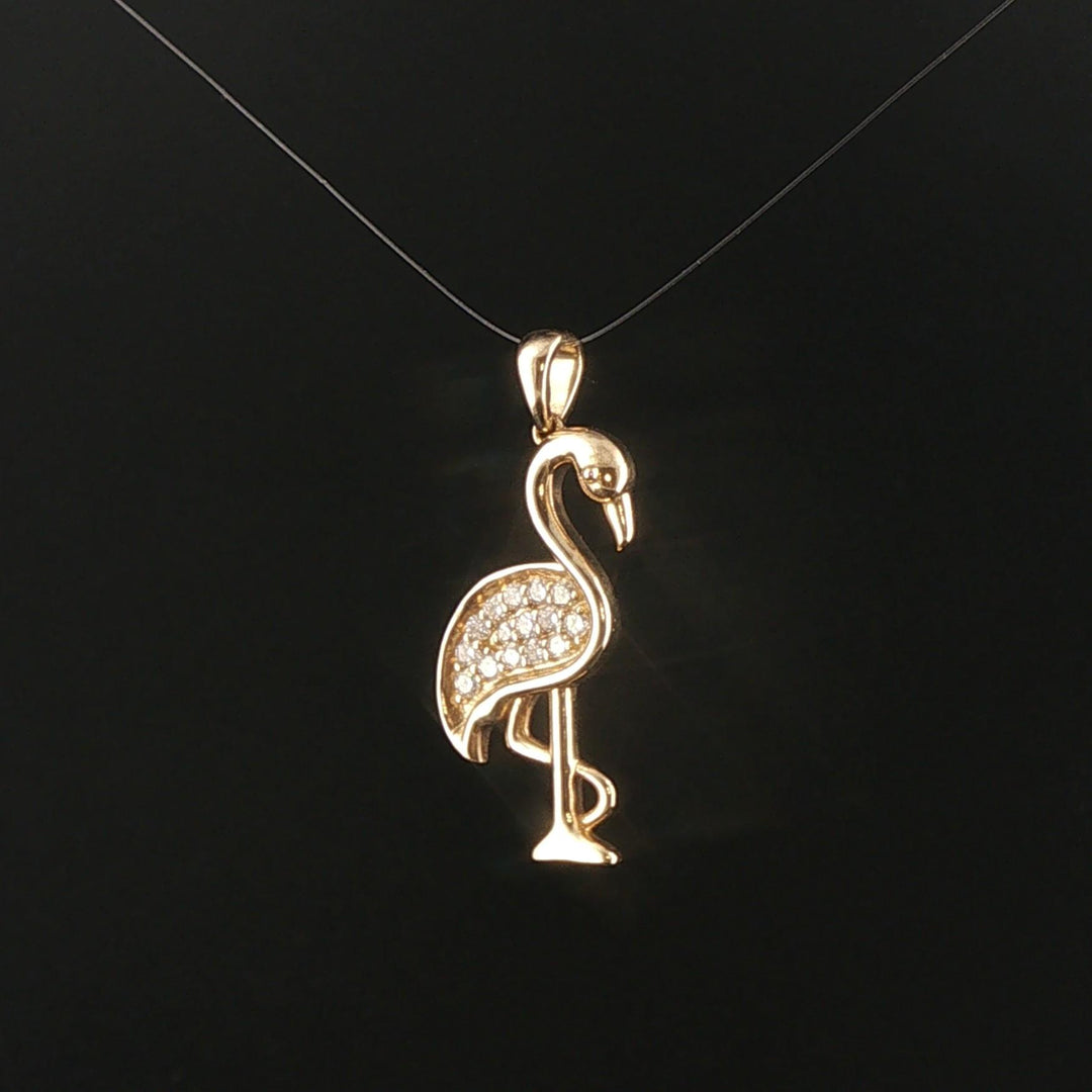 14k Yellow Gold 0.30cttw Diamond Flamingo Pendant 1.2"
