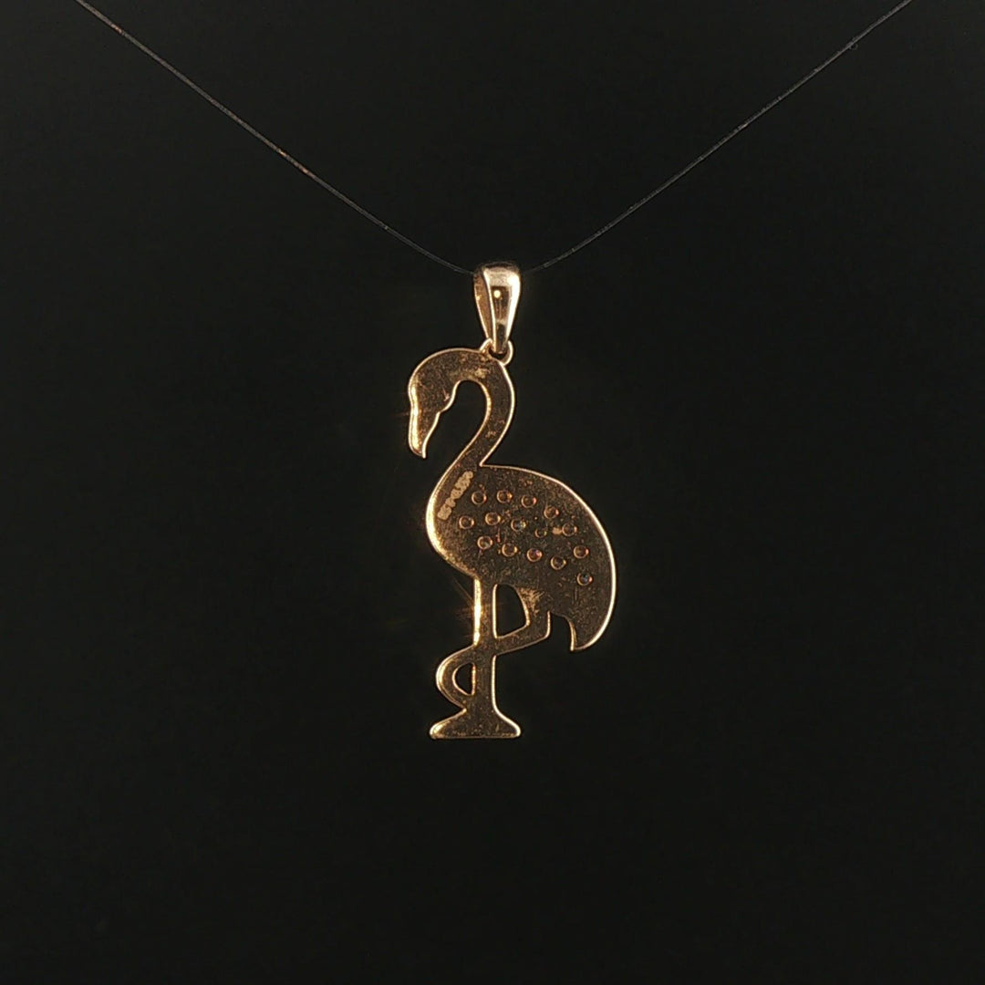 14k Yellow Gold 0.30cttw Diamond Flamingo Pendant 1.2"