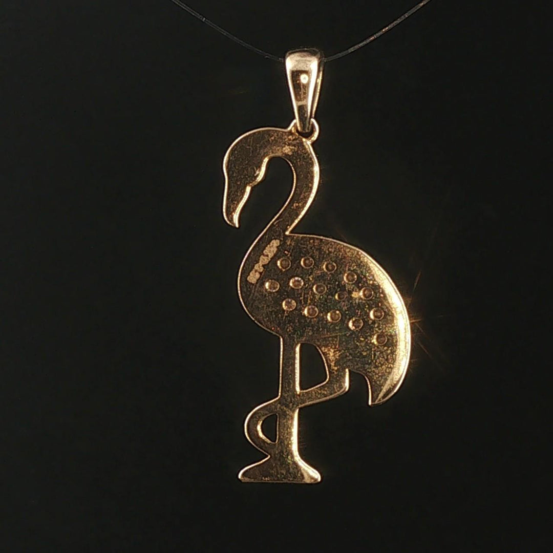 14k Yellow Gold 0.30cttw Diamond Flamingo Pendant 1.2"