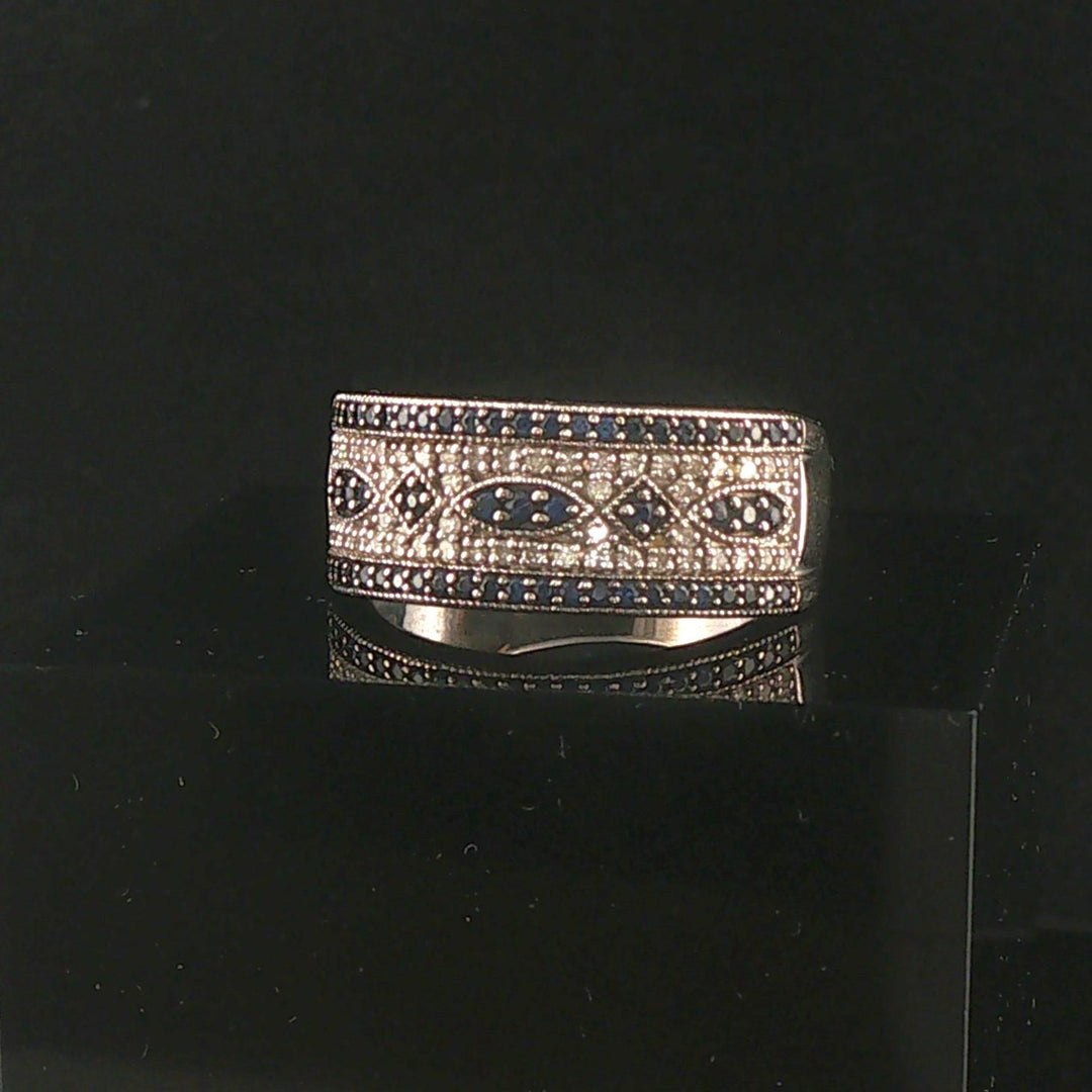 14k White Gold Blue Sapphire and Diamond Vintage Band Ring Size 8