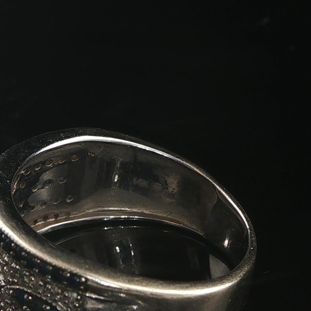 14k White Gold Blue Sapphire and Diamond Vintage Band Ring Size 8