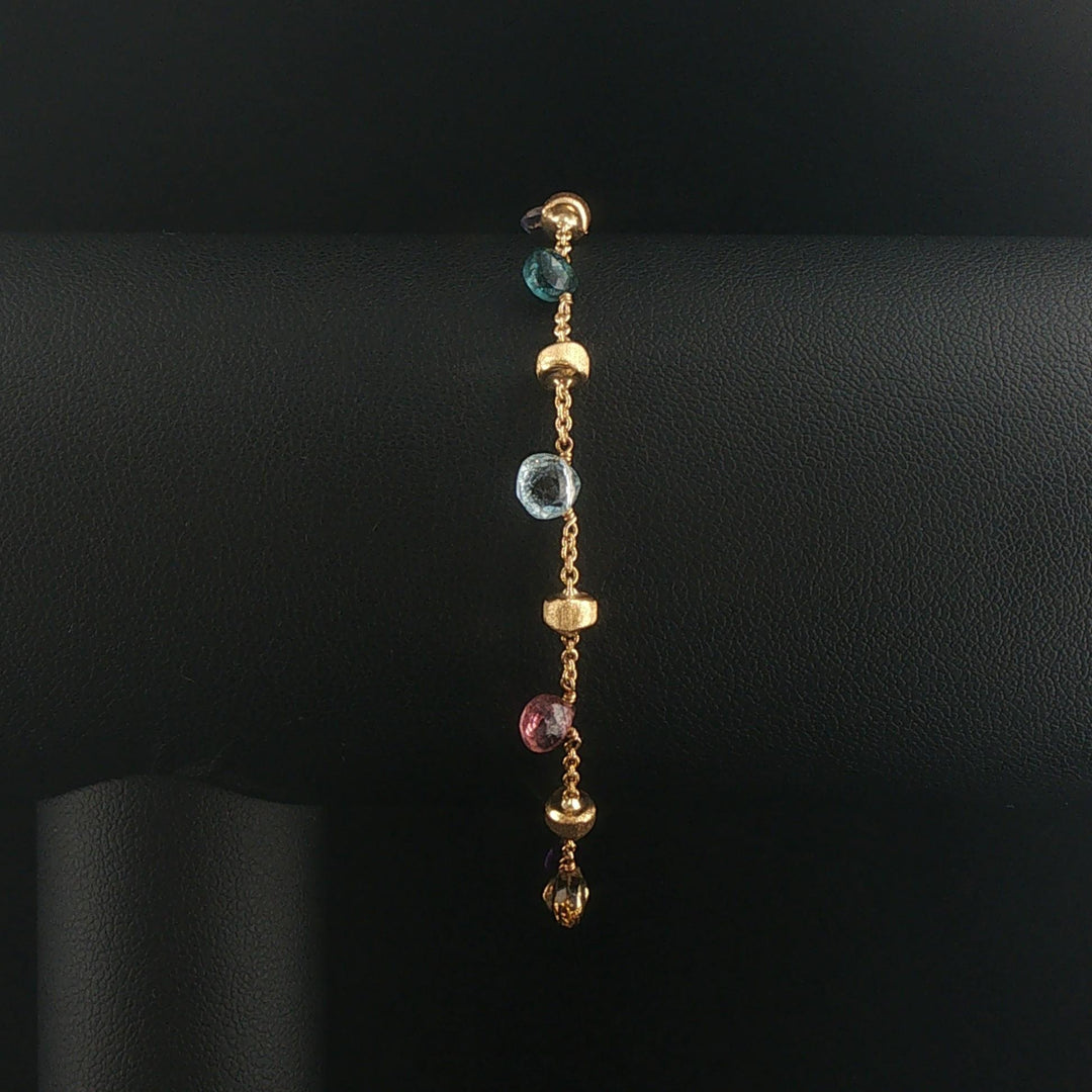 Marco Bicego Paradise 18k Yellow Gold and Multi Gemstone Station Bracelet 7"