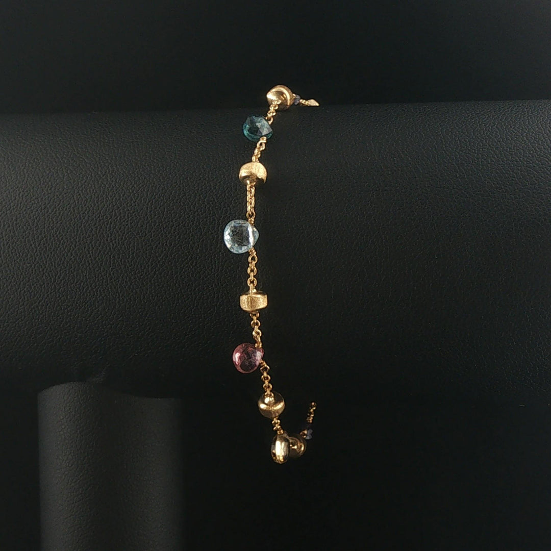 Marco Bicego Paradise 18k Yellow Gold and Multi Gemstone Station Bracelet 7"